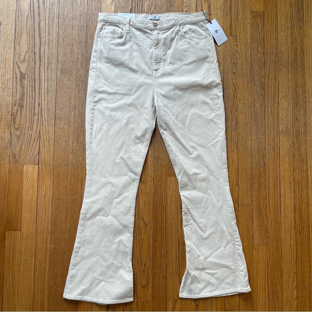 7 For All Mankind Ultra High Rise Skinny Boot Corduroy Pants Cream Size 34 NWT